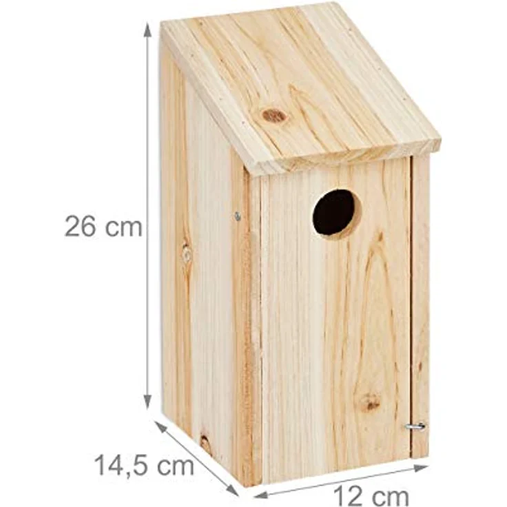 Relaxdays Nistkasten, Nisthöhle für Vögel, zum Hängen, unbehandeltes Holz, Flugloch-Ø 3,2 cm, 26 x 12 x 14,5 cm, natur – Bild 4