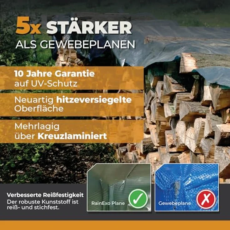 Rainexo Abdeckplane 1,5x6m, Stärke: 150g-m² (Power Forst Holzabdeckplane) – Bild 4