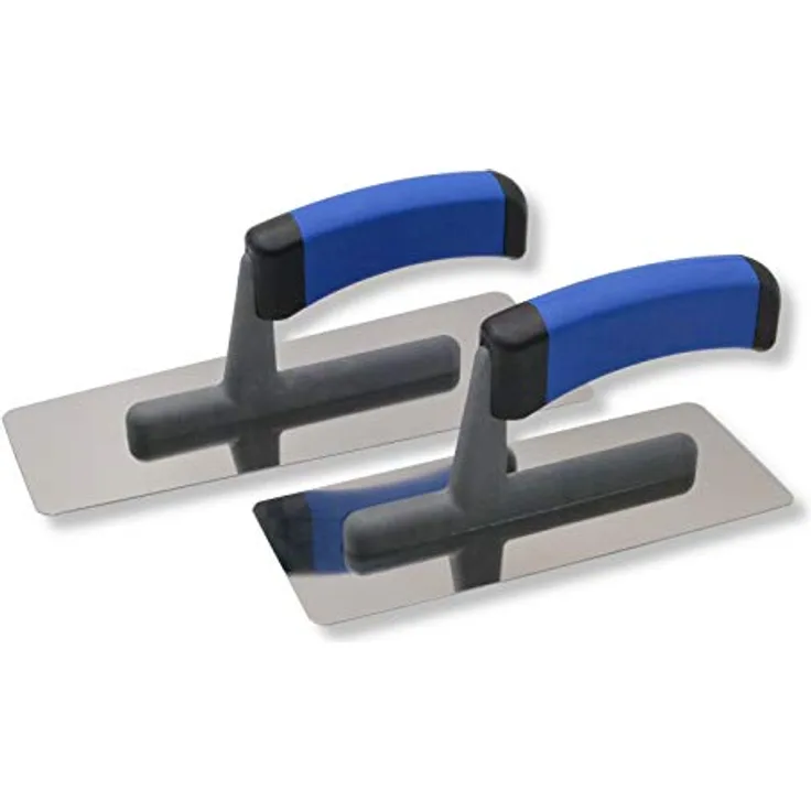 2er Set DEWEPRO® Venezianische Glanzputz Glättekelle - Stucco Kelle - Venezianer - 2 Formen: gerade und trapezförmig - Edelstahlblatt mit abgerundten, geschliffenen und polierten Kanten