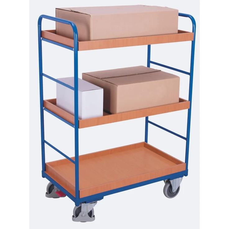 Marke 0, Etagenwagen hoch mit 250 kg Tragkraft, pulverbeschichtet, thermoplastischer Gummi, kompakt 910 x 500 x 1530 mm