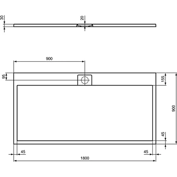 Ideal Standard Ultra Flat S i.life Duschwanne 180x90 aus Kunstharz, rutschfest in Steinoptik, schwarz matt, Ablaufgarnitur lange Seite, ultradünnes Design – Bild 2