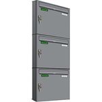 AL Briefkastensysteme Basic 3er Briefkasten RAL 9006 Weiß Aluminium Silber Edelstahl-farbig 3 Fach DIN A4 wetterfest Briefkastenanlage mit Posthaltebügel und 2 Namensschildern