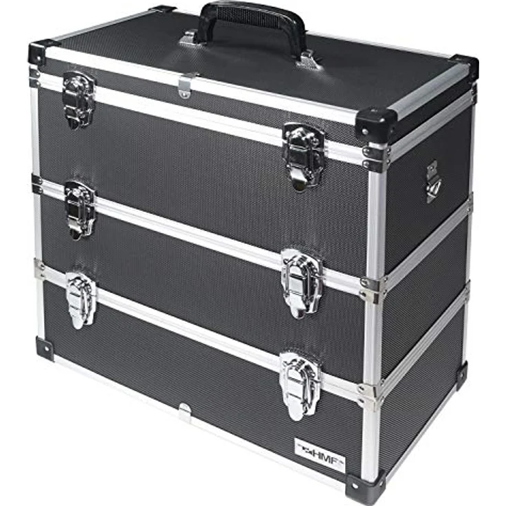 HMF Werkzeugkoffer geräumiger Utensilien Koffer mit Trennwänden, Transportkoffer, für Werkzeug, Angel Sachen und Kosmetik, 44x45x24 cm, schwarz – Bild 3
