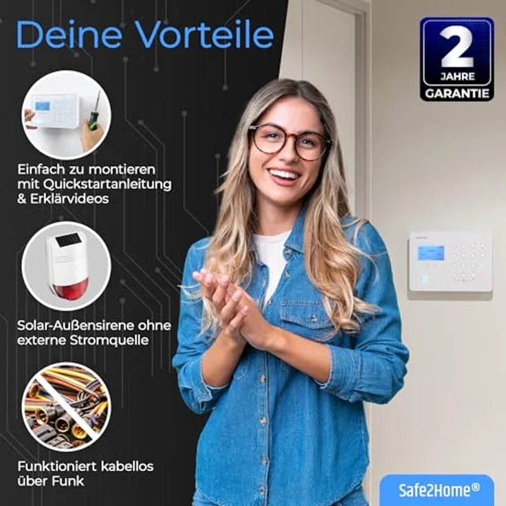 Safe2Home Alarmanlagen-Set SP110 Komplett, Funk-Alarmanlage mit Solar-Außensirene, Quad-Band GSM Modul, integrierte Kindersicherung, 32 kabellose Zonen – Bild 7