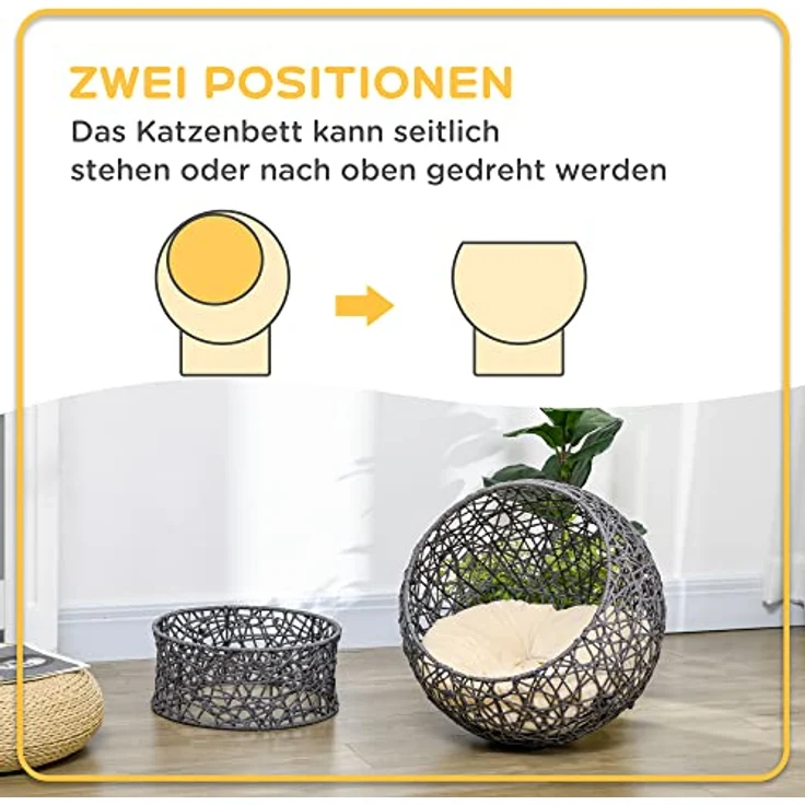 PawHut Katzenhöhle mit Kissenl, Stabiler Stahldraht, Cremeweiß + Violett, 50L x 50B x 60H cm - Preisvergleich – Bild 6