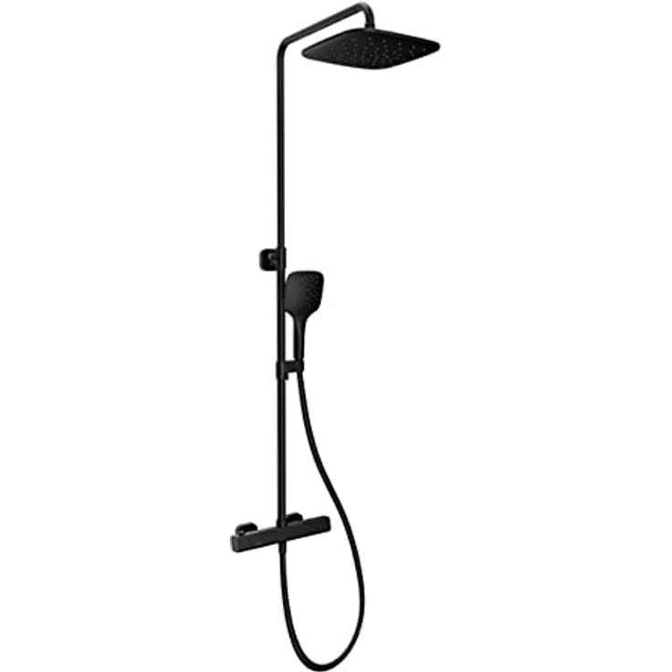 RAVAK DUSCHSÄULE MIT THERMOSTAT-DUSCHARMATUR UND DUSCH-SET | Höhenverstellbarer Duschkopf, 3 Funktionen Handbrause, Schwarz – Bild 1