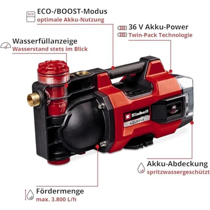Einhell AQUINNA 36-35 F LED Akku-Gartenpumpe ohne Akku ohne Ladegerät – Bild 3