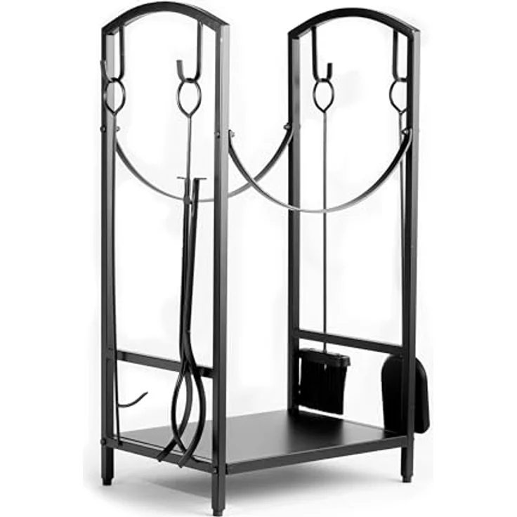 Neustein Kaminholzregal mit 4-teiligem Kaminbesteck, 75x30x40cm, aus pulverbeschichtetem Metall in Schwarz, stabil und platzsparend – Bild 5