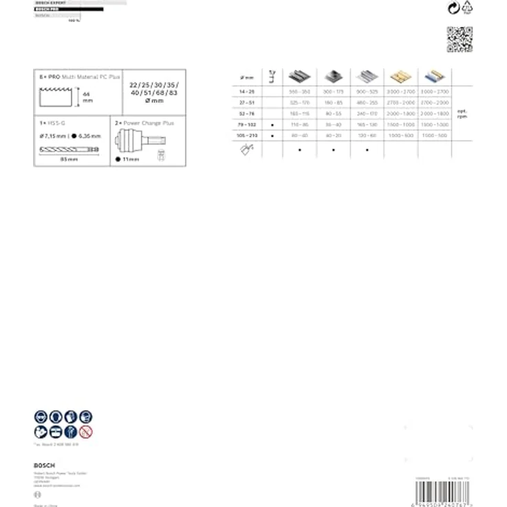 Bosch 11x PRO Multi Material Power Change Plus Lochsäge-Set – L-Boxx, für Weichholz, Trockenbauwand, Ø 22, 25, 30, 35, 40, 51, 68, 83 mm, Professional Zubehör Bohrmaschine/Schrauber – Bild 4