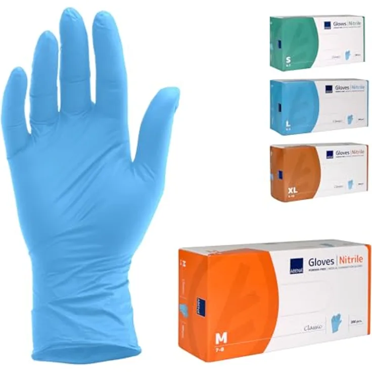 ABENA Nitril Einweghandschuhe 200 Stück Pack (Größe M) Lebensmittelecht, Reißfest, Latexfrei, Puderfrei, Hygienische Handschuhe (Blau)