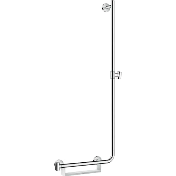 Hansgrohe Unica Comfort Bar 1100 mm R, Brausestange mit Haltegriff, Ablagekorb und verstellbarem Schieber, weiß – Bild 1