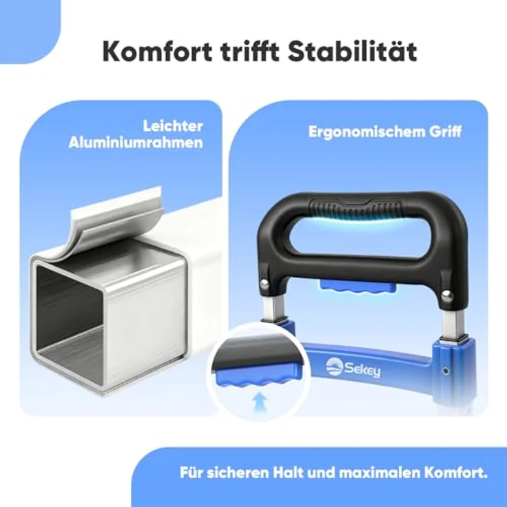 Sekey Sackkarre Alu Transportkarre klappbar, bis 80 kg Tragfähigkeit, 3-stufig höhenverstellbar, ideal für Umzüge und Einkäufe, schwarz/blau – Bild 6