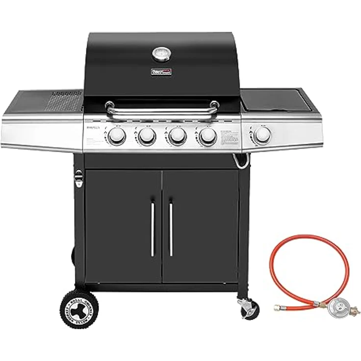 Royal Gourmet 4+1 Brenner Gasgrill Grillwagen mit automatischer Zündung,integriertem Thermometer und Unterschrank Edelstahl Brenner mit 14,5 kW Camping Gasgrill für Outdoor Barbecue Schwarz – Bild 1
