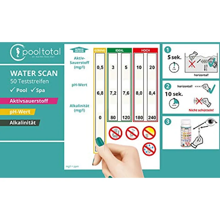 POOL TOTAL Water SCAN Teststreifen Aktivsauerstoff, pH + Alk. – Bild 8