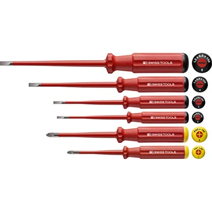 PB Swiss Tools PHILLIPS SCHLITZ Schraubendreher-Set Elektriker VDE PB 5542 Slim, 6-tlg. (PH1/PH2/2/3/4/5), Isoliert bis 1.000 Volt, 100% Swiss Made, Unbegrenzte Garantie, Rot