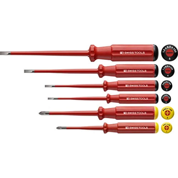 PB Swiss Tools PHILLIPS SCHLITZ Schraubendreher-Set Elektriker VDE PB 5542 Slim, 6-tlg. (PH1/PH2/2/3/4/5), Isoliert bis 1.000 Volt, 100% Swiss Made, Unbegrenzte Garantie, Rot – Bild 1