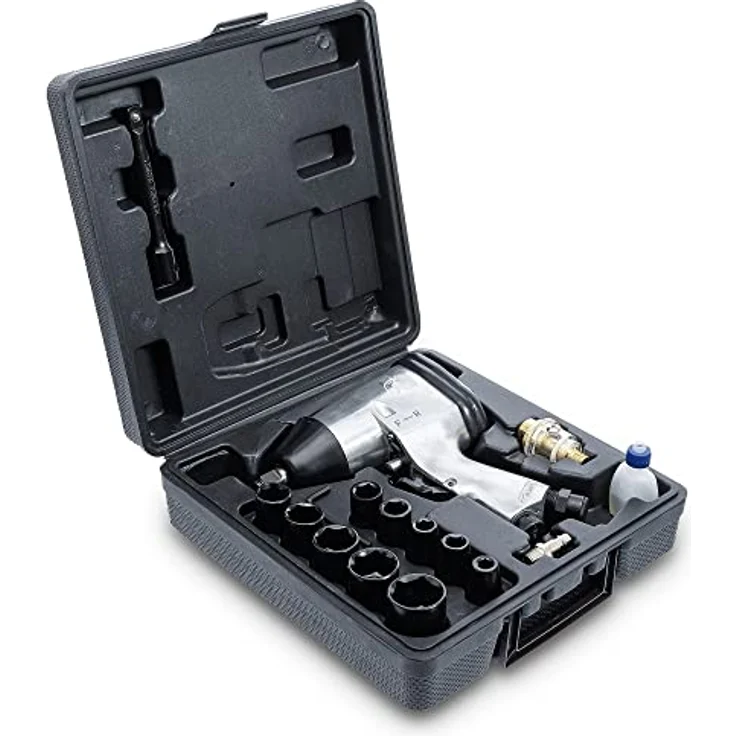 BGS TECHNIC Druckluft-Schlagschrauber 12,5 mm (1/2') mit 16-tlg. Werkzeugsatz, 312 Nm, Hobby-Einsatz, max. 7000 U/min, 4,066 kg – Bild 2