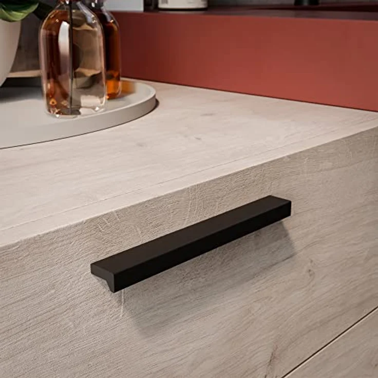 Emuca Möbelgriff Bremen, 128 mm Achsabstand, 160 mm Länge, Schwarz eloxiert, Aluminium, 5er Pack – Bild 5