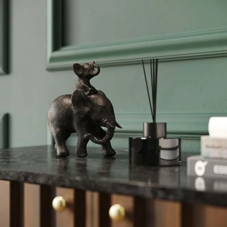 Kare Design Deko Figur Elefant Dumbo Uno, Afrika Deko im Kolonialstil, kleiner Babyelefant mit Elternteil, Wohnzimmer Dekoration, schwarz (H-B-T) 19x17,5x8,5cm – Bild 2