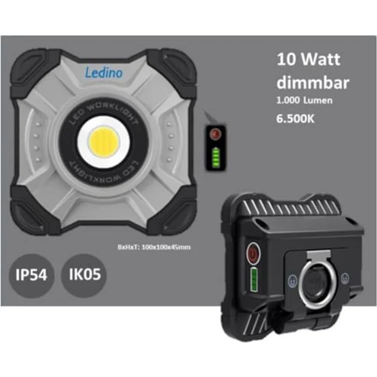 Ledino LED Akku-Handleuchte Schönau, 10 W, 1.000 lm 11140104001024 (Akkuhandleuchte Handleuchte Handlampe Arbeitslampe Arbeitsleuchte Strahler Baustellenstrahler Baustellenleuchte Baustellenlampe) – Bild 3