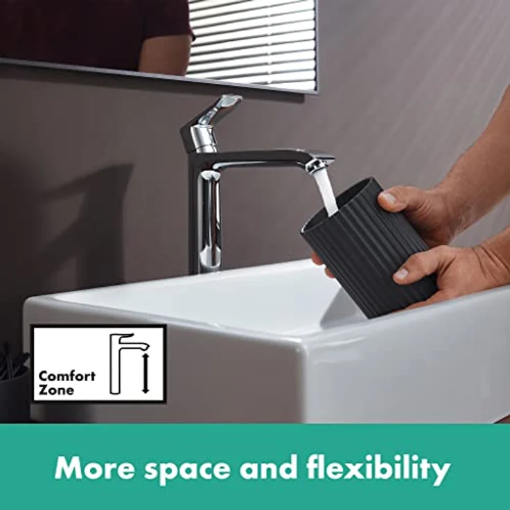 hansgrohe Metris 260 Spültischarmatur, chrom, mit Normalstrahl und Zugstangen-Ablaufgarnitur, für Waschschüsseln – Bild 5