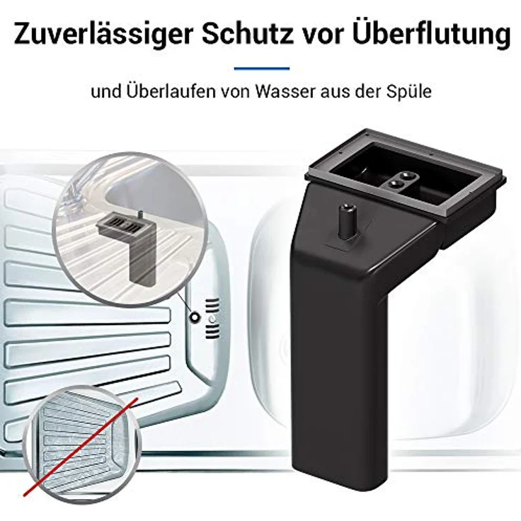 Spülenüberlauf flach Anschluss für Edelstahl-Küchenspülen mit rechteckigem Überlaufloch/Überlaufgitter im Waschbecken inkl. Dichtung und Befestigungsschraube – Bild 3