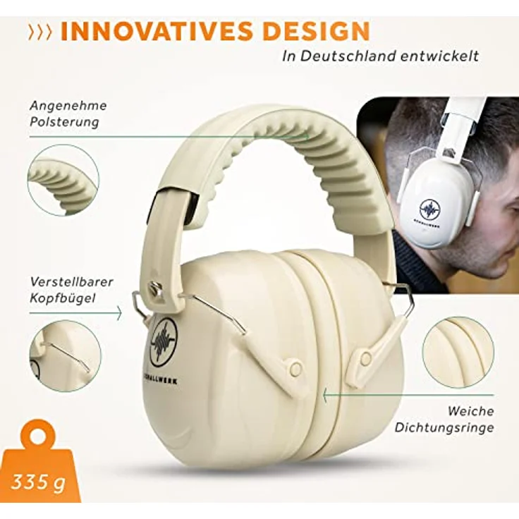 Schallwerk ® Work+ | Größenverstellbarer Gehörschutz (Beige) - Hochwertiger Lärmschutz für Arbeit und Alltag – Bild 4