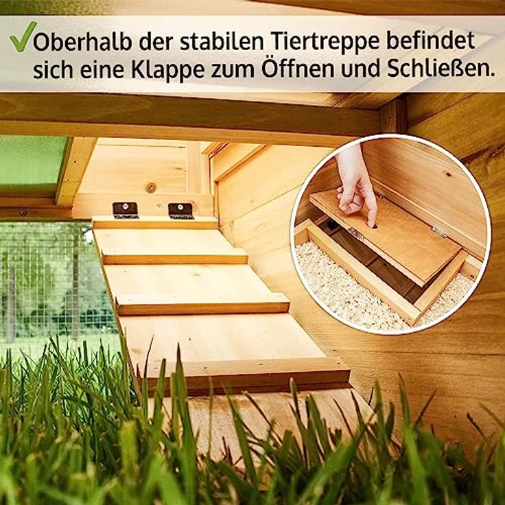 zooprinz großer Hasenstall, Kaninchenstall mit extra hoher Kotschublade aus massiven Vollholz - für draußen mit Öffnungsdach, natürliche Farbe – Bild 5