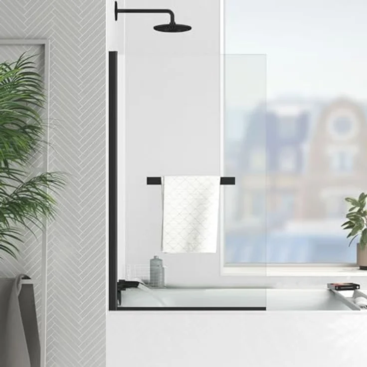 Marwell Walk-in-Dusche Black Touch, Einscheibensicherheitsglas, für Badewanne, mit Handtuchhalter – Bild 3