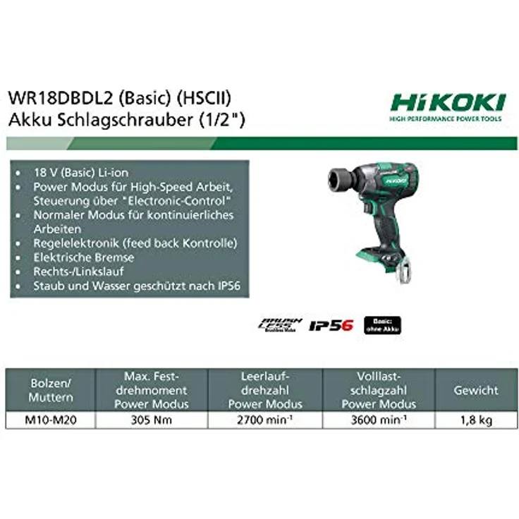 HIKOKI WR18DBDL2W2Z WR18DBDL2 Akku-Schlagschrauber, 18 V – Bild 2