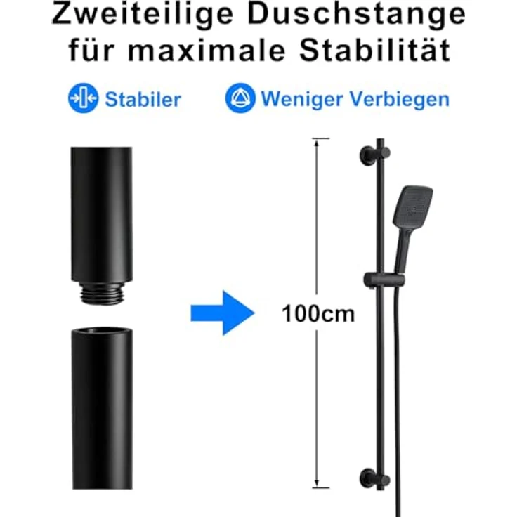 Görbach Duschset Edelstahl Duschstange mit Duschkopfhalterung, 100cm schwarz, feuchtigkeits- und rostbeständig, flexible Montage, höhenverstellbar – Bild 4