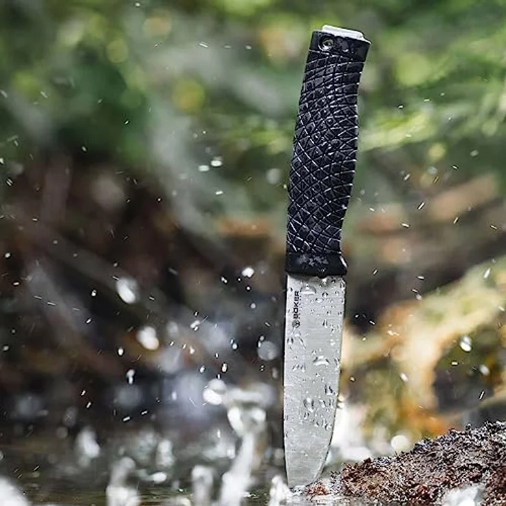 Böker Solingen® Bronco CPM 3V Survivalmesser mit Feuerstahl - Fahrtenmesser mit Lederscheide - Bushcraft- & Outdoor-Messer mit CPM-3V Klinge - Pfadfinder Überlebensmesser mit TPE Griff aus Solingen – Bild 2