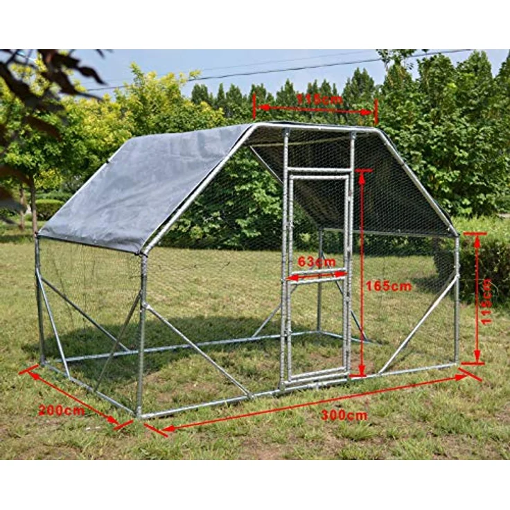 Wiltec XXL Freilaufgehege 2 x 3 x 2 m mit Sonnendach und verzinkten Gitterstäben, für Kleintiere und Geflügel, robust und witterungsbeständig, PVC-überzogener Hühnerdraht, mit Riegelverschluss, in dezentem Grau – Bild 4