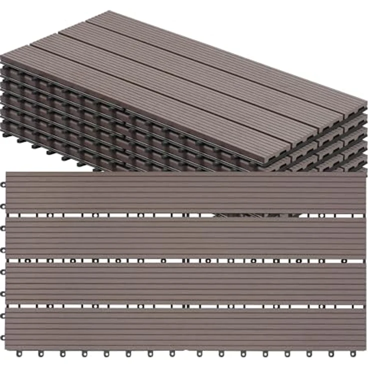 WOLTU WPC Terrassenfliesen 30x60cm, Holz-Optik Klickfliese Braun, robust und pflegeleicht, 6 Stück / 1 m² – Bild 1
