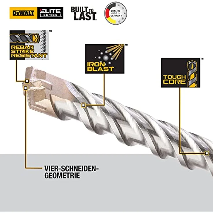 Dewalt SPS-Plus Hammerbohrer EXTREME Full Carbide (6x160x100 mm, für den Einsatz in (armiertem) Beton, Mauerwerk, Natur- und Kunststein) DT8913-QZ – Bild 4