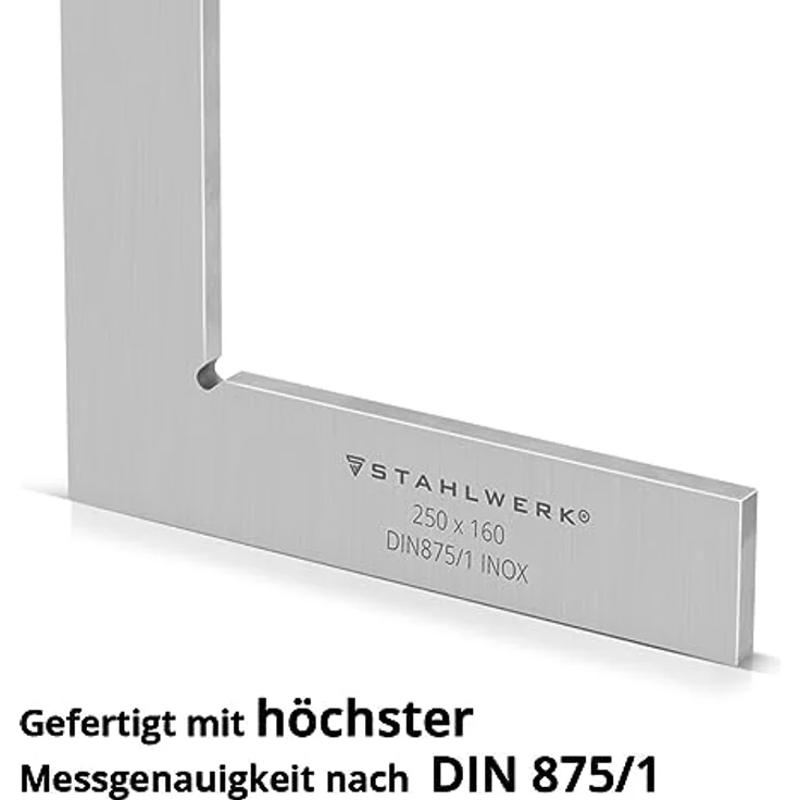 Stahlwerk Flachwinkel 90°, Edelstahl Winkelmesser 250 x 160 mm nach DIN 875/1, präzise und robust  – Bild 2