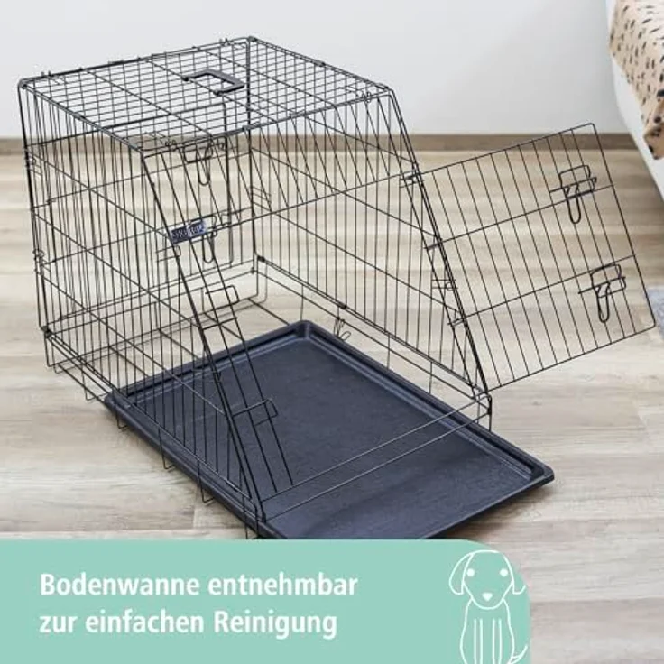 Kerbl Gittertransportbox, klappbar, schwarz, 92x63x74cm, mit 2 Türen, herausnehmbarer Kunststoffwanne – Bild 3