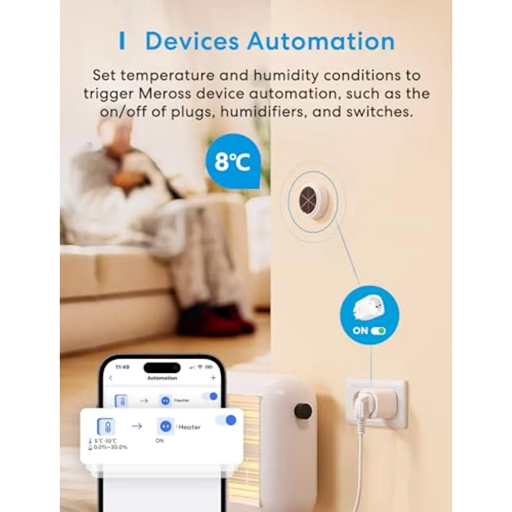 Meross Smart Temperatur-/Feuchtesensor Starter Kit mit Hub, Thermometer & Hygrometer, präzise Messungen, kompatibel mit Apple HomeKit, Amazon Alexa, Google Assistant, Weiß – Bild 4