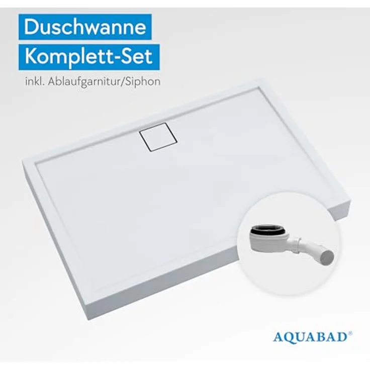 AQUABAD® Duschwanne Komplettset Finca LeakProtect® Smooth White, Rechteck 80x100cm mit Ablaufgarnitur – Bild 2