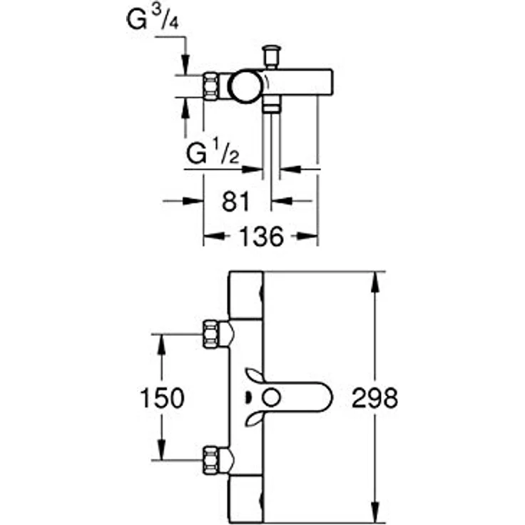 GROHE Grohtherm 800 Cosmopolitan | Thermostat-Wannenbatterie, ohne Anschlüsse - mit ergonomischem Metallgriff und Spartaste, Umstellung: Wanne/Dusche | chrom | 34770000 – Bild 2
