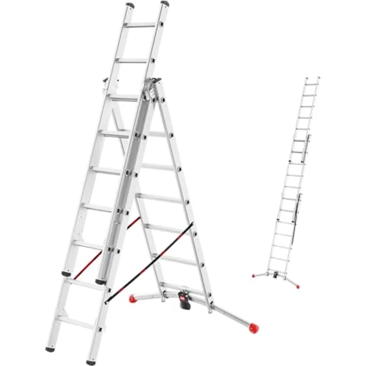 Hailo HobbyLOT, 3-teilige Alu-Kombileiter mit LOT-System, bis 150 kg Belastbarkeit, variabel 7-11 Sprossen