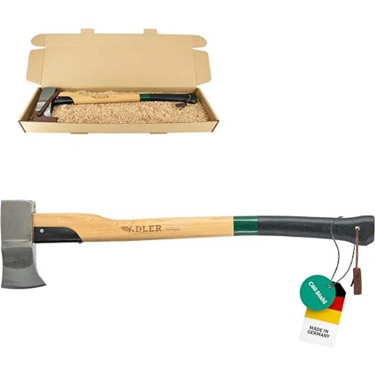 Adler Super Spalter Axt: Robuste Holzaxt mit C60-Stahlkopf & 80 cm Hickory-Stiel, Maximale Spaltwirkung, Grün/schwarz, 2,8 kg – Bild 1