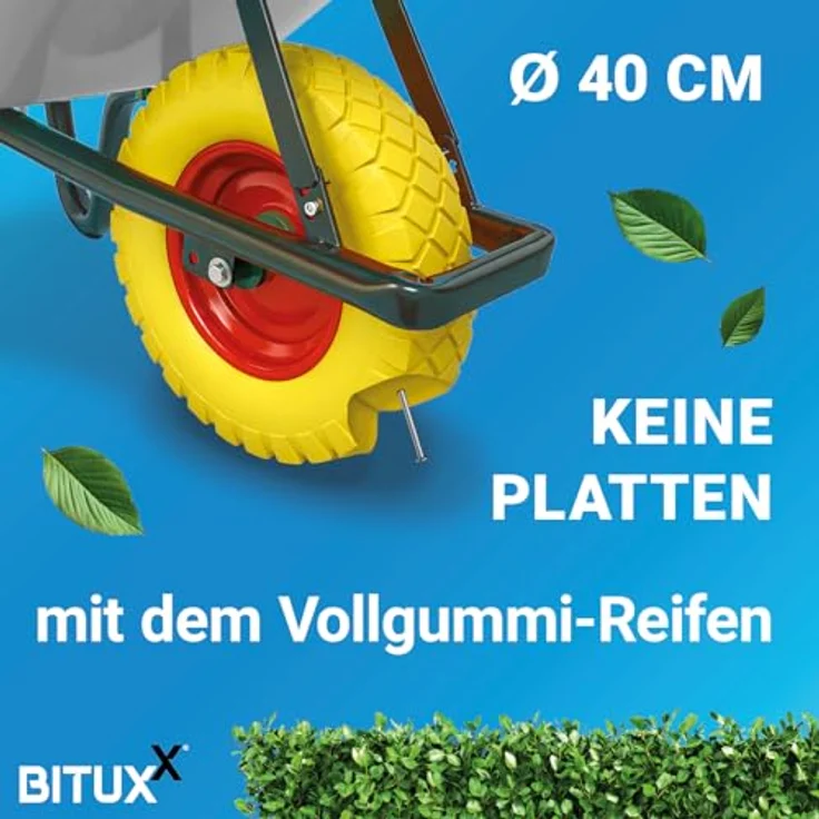 BITUXX® Schubkarre 100L, 250Kg Bauschubkarre verzinkt mit 400mm PU Rad, gelb – Bild 5