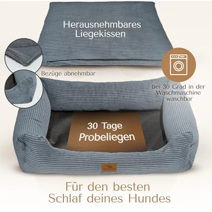 FREUDENTIER Orthopädisches Hundebett aus Cord - Waschbar - Herausnehmbares Liegekissen - Oeko® TEX Zertifiziert - Handmade in Europe - Dunkelgrau, M – Bild 4