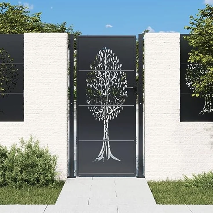 vidaXL Gartentor Anthrazit 105x180 cm Stahl Baum-Design Abschließbar mit 3 Schlüsseln – Bild 2