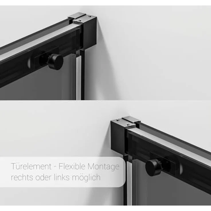 NEXTREND Nischendusche DX906 FLEX, Schiebetür mit Soft-Close, 8 mm nano graues Glas, schwarze matt Profile, Breite wählbar (1200 mm) – Bild 4