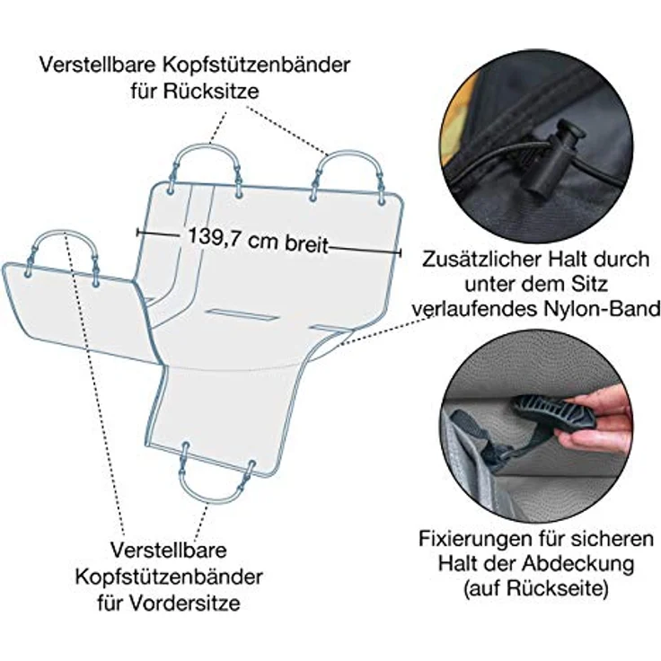 Kurgo Wander Hunde-Hängematte für Autorückbank, wasserdichter Rücksitzschutz, 140 x 143 cm, grau, waschmaschinengeeignet – Bild 5