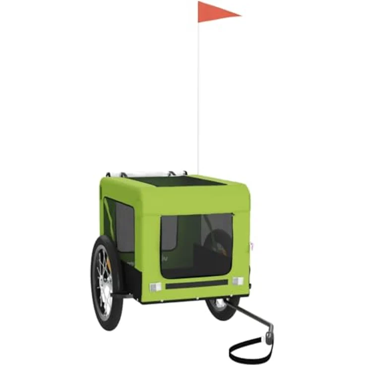 vidaXL Hunde-Transportbox Fahrradanhänger Hunde Grün und Schwarz Oxford-Gewebe und Eisen, Robuster Rahmen und Komfortables Design – Bild 3
