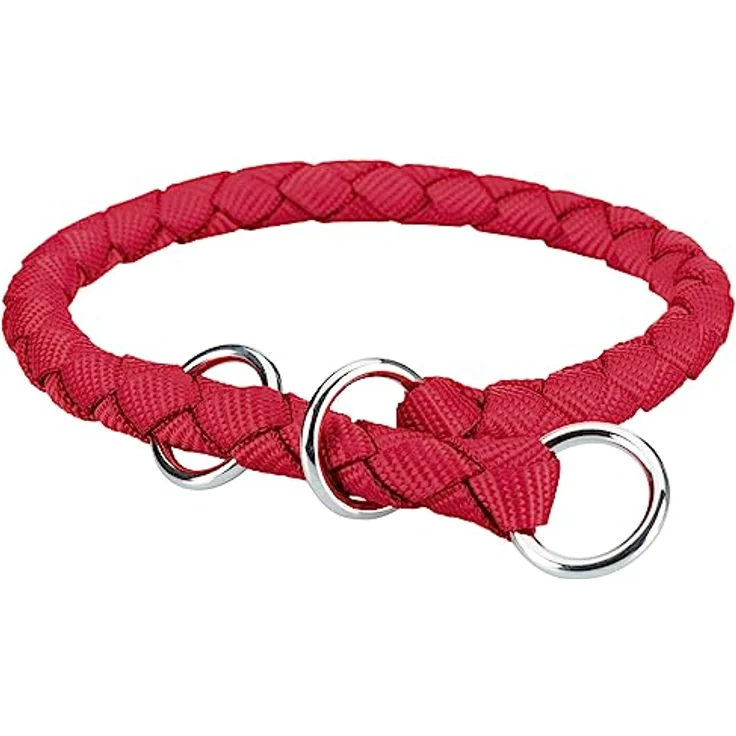 TRIXIE Cavo Zug-Stopp Halsband Größe S–M: Halsumfang 35–41 cm/ø 12 mm in rot - Hundehalsband aus Gurtband für kleine bis mittelgroße Hunde, rund geflochten, 143703 – Bild 1
