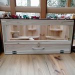 Mucola Hamsterkäfig 60x35x30cm Nagerheim Holzstall mit viel Bewegungsraum, naturfarben